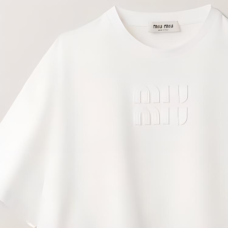 Sizing (W) MIU MIU SS23 白色刺繡Logo棉質短版針織T恤 MJN385-1YXT-F0009-S-232