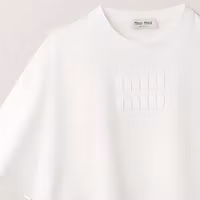 Sizing (W) MIU MIU SS23 白色刺繡Logo棉質短版針織T恤 MJN385-1YXT-F0009-S-232