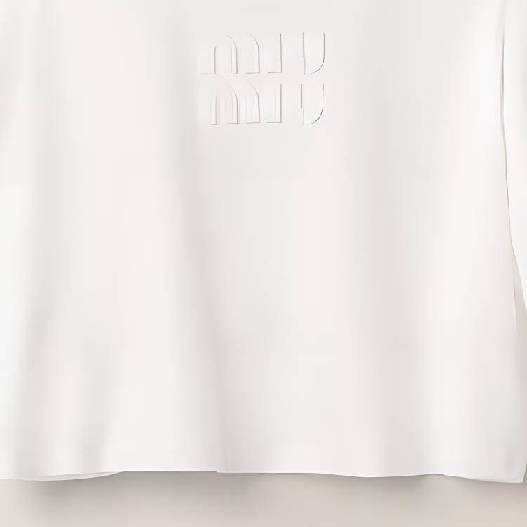 Cheap (W) MIU MIU SS23 白色刺繡Logo棉質短版針織T恤 MJN385-1YXT-F0009-S-232