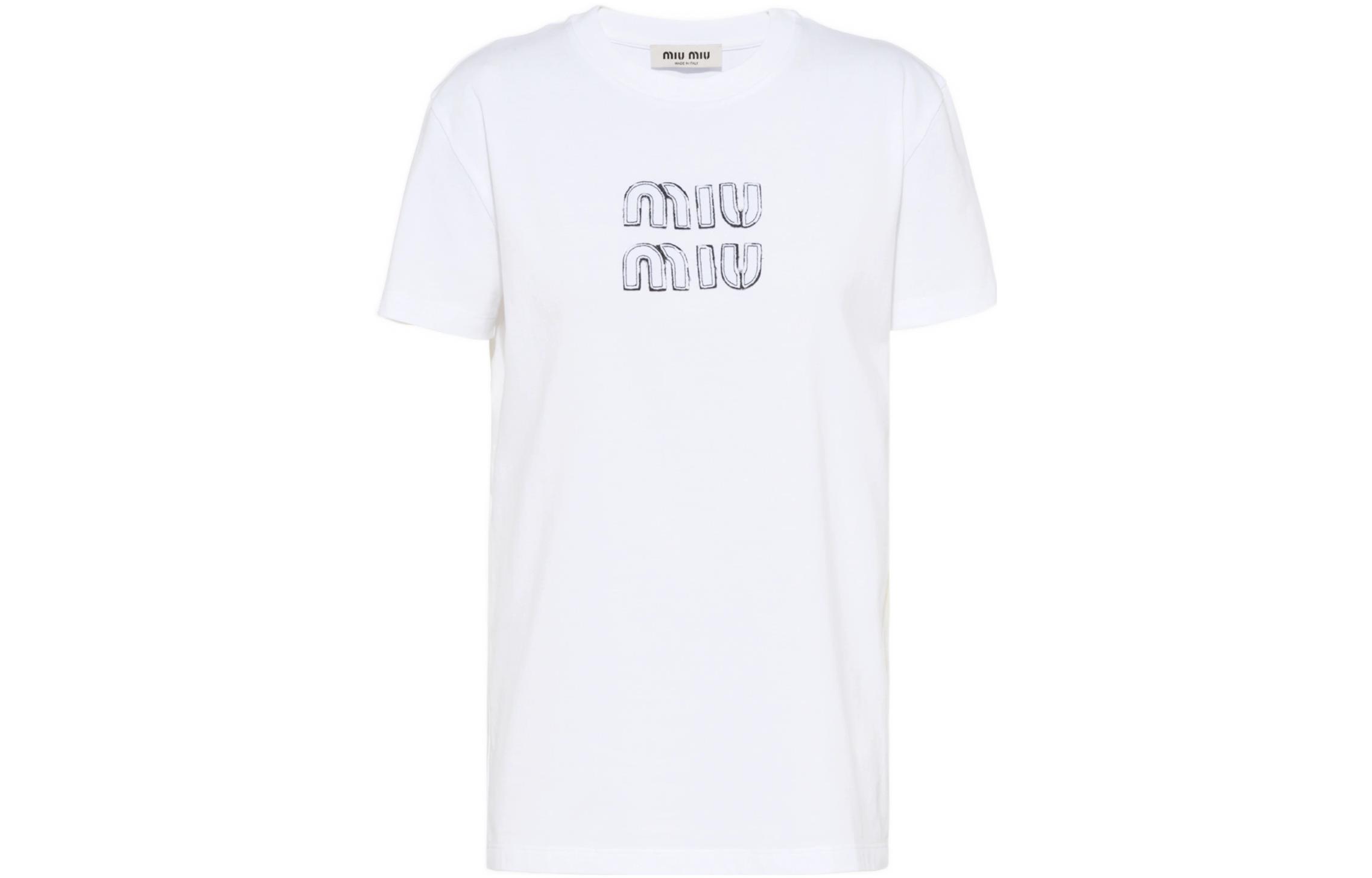 Order (W) MIU MIU 2023春夏白色Logo印花休闲圆领T恤. MJN345-12MF-F0009