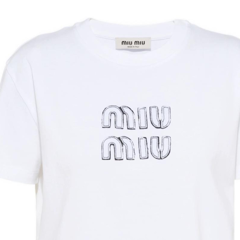 Details for (W) MIU MIU 2023春夏白色Logo印花休闲圆领T恤. MJN345-12MF-F0009