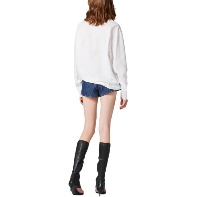 Shop (W) MIU MIU 春夏23 白色长袖圆领刺绣LOGO T恤 MJL862-1YXT-F0009-S-232