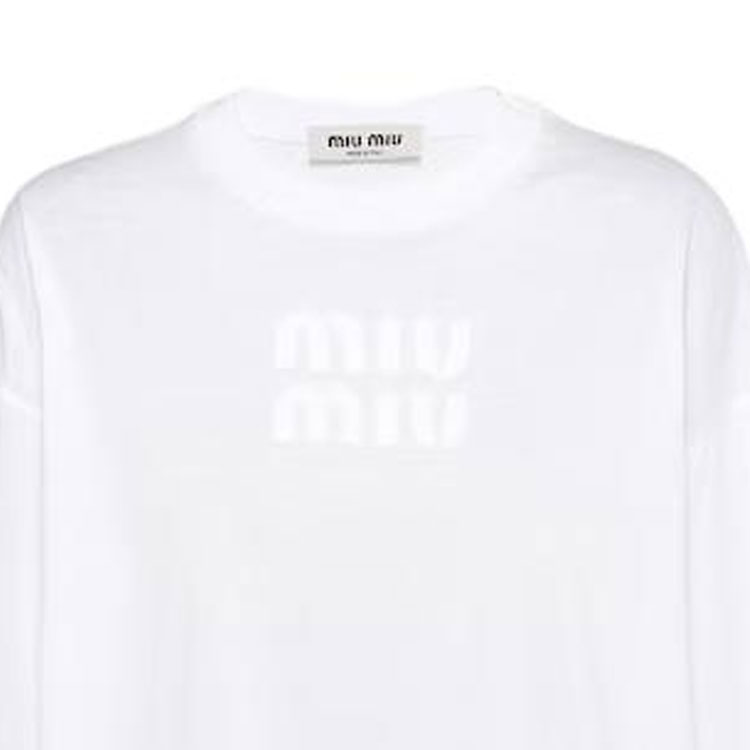 Purchase (W) MIU MIU 春夏23 白色长袖圆领刺绣LOGO T恤 MJL862-1YXT-F0009-S-232