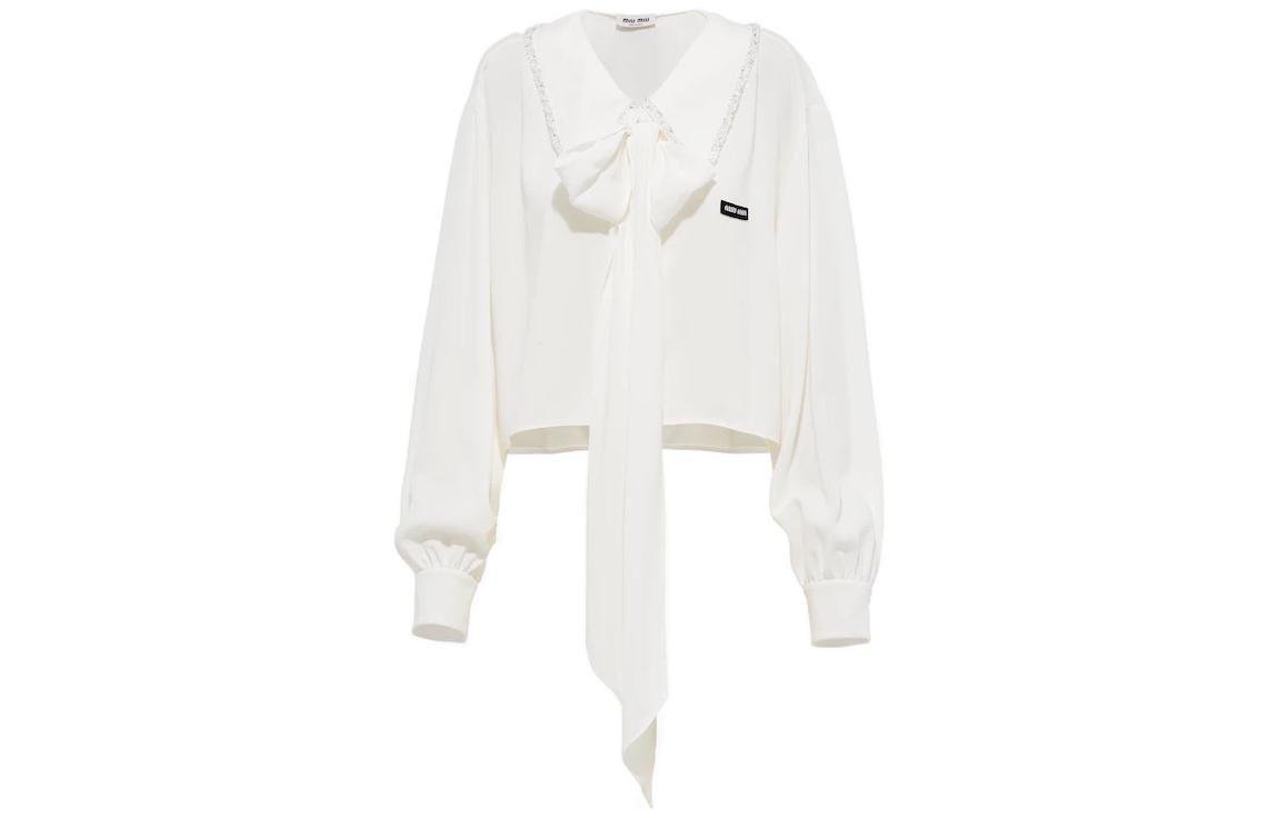 (Women) MIU MIU SS23  White Long Sleeve Sunscreen Shirt with Bow Detail. MK1692-1103-F0009-S-231 圖 2