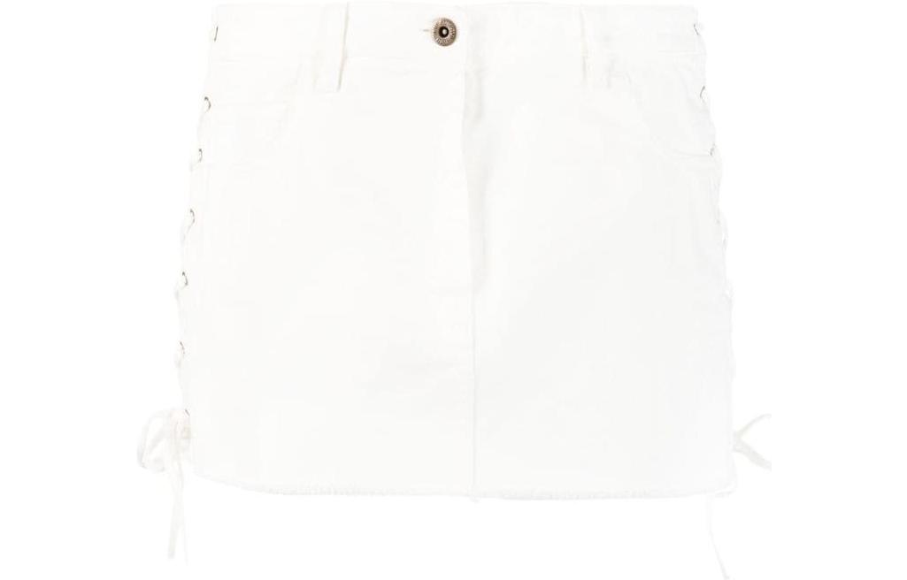 Order (W) MIU MIU SS23 白色低腰系带牛仔迷你裙。 GWD284-4YE-F0009