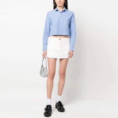 (W) MIU MIU SS23 白色低腰系带牛仔迷你裙。 GWD284-4YE-F0009 Lookbook (W) MIU MIU SS23 白色低腰系带牛仔迷你裙。 GWD284-4YE-F0009