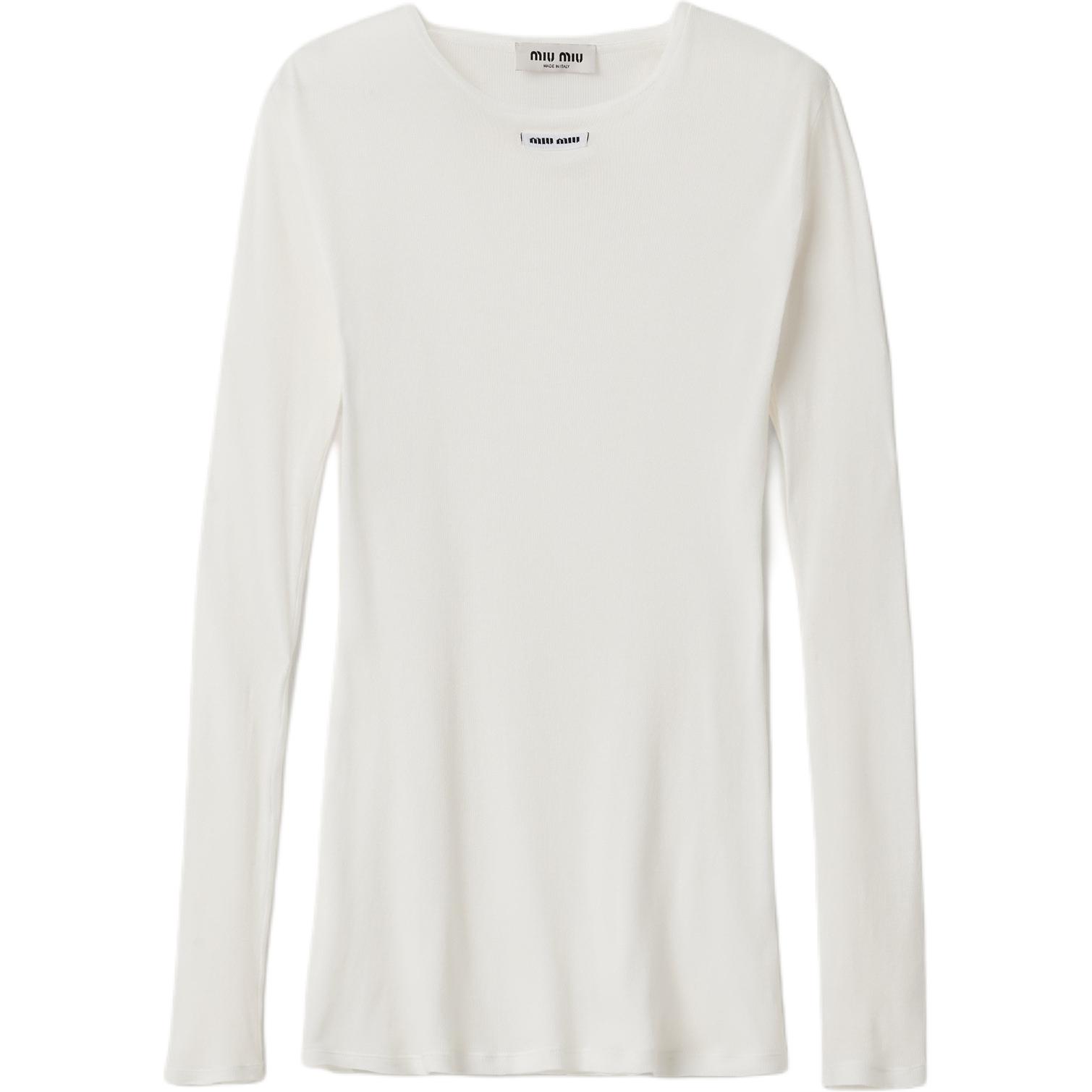 (Women) MIU MIU SS23  White Ribbed Knit Long Sleeve Casual Dress MJA842-128U-F0009