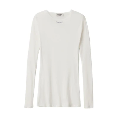 (Women) MIU MIU SS23 White Ribbed Knit Long Sleeve Casual Dress MJA842-128U-F0009