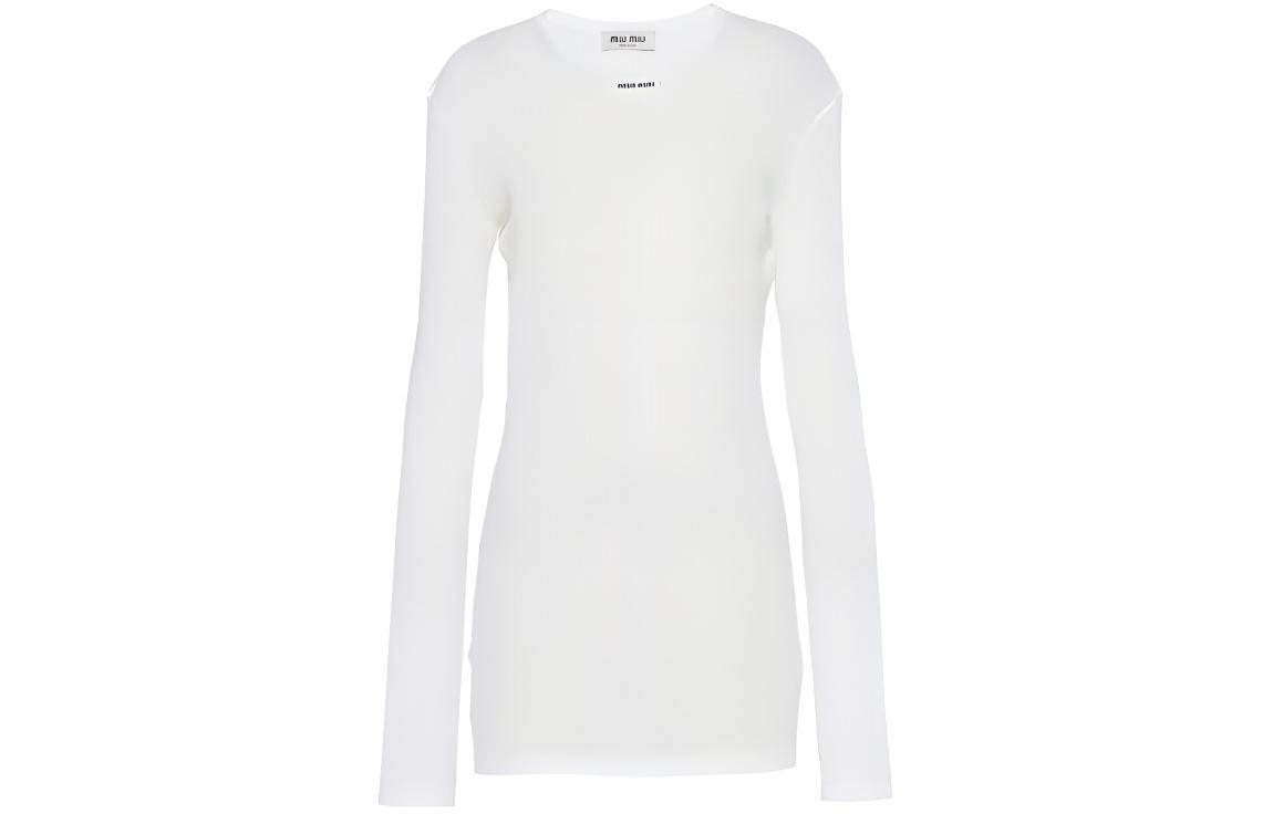 Order (W) MIU MIU SS23 ホワイト リブ編み ロングスリーブ カジュアルドレス MJA842-128U-F0009