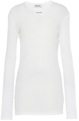 (W) MIU MIU SS23 ホワイト リブ編み ロングスリーブ カジュアルドレス MJA842-128U-F0009 Order (W) MIU MIU SS23 ホワイト リブ編み ロングスリーブ カジュアルドレス MJA842-128U-F0009