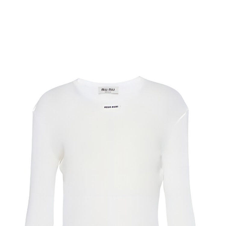 Details for (W) MIU MIU SS23 ホワイト リブ編み ロングスリーブ カジュアルドレス MJA842-128U-F0009