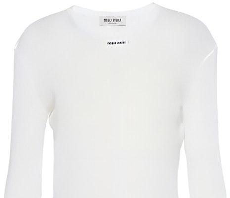 (W) MIU MIU SS23 ホワイト リブ編み ロングスリーブ カジュアルドレス MJA842-128U-F0009 Details for (W) MIU MIU SS23 ホワイト リブ編み ロングスリーブ カジュアルドレス MJA842-128U-F0009