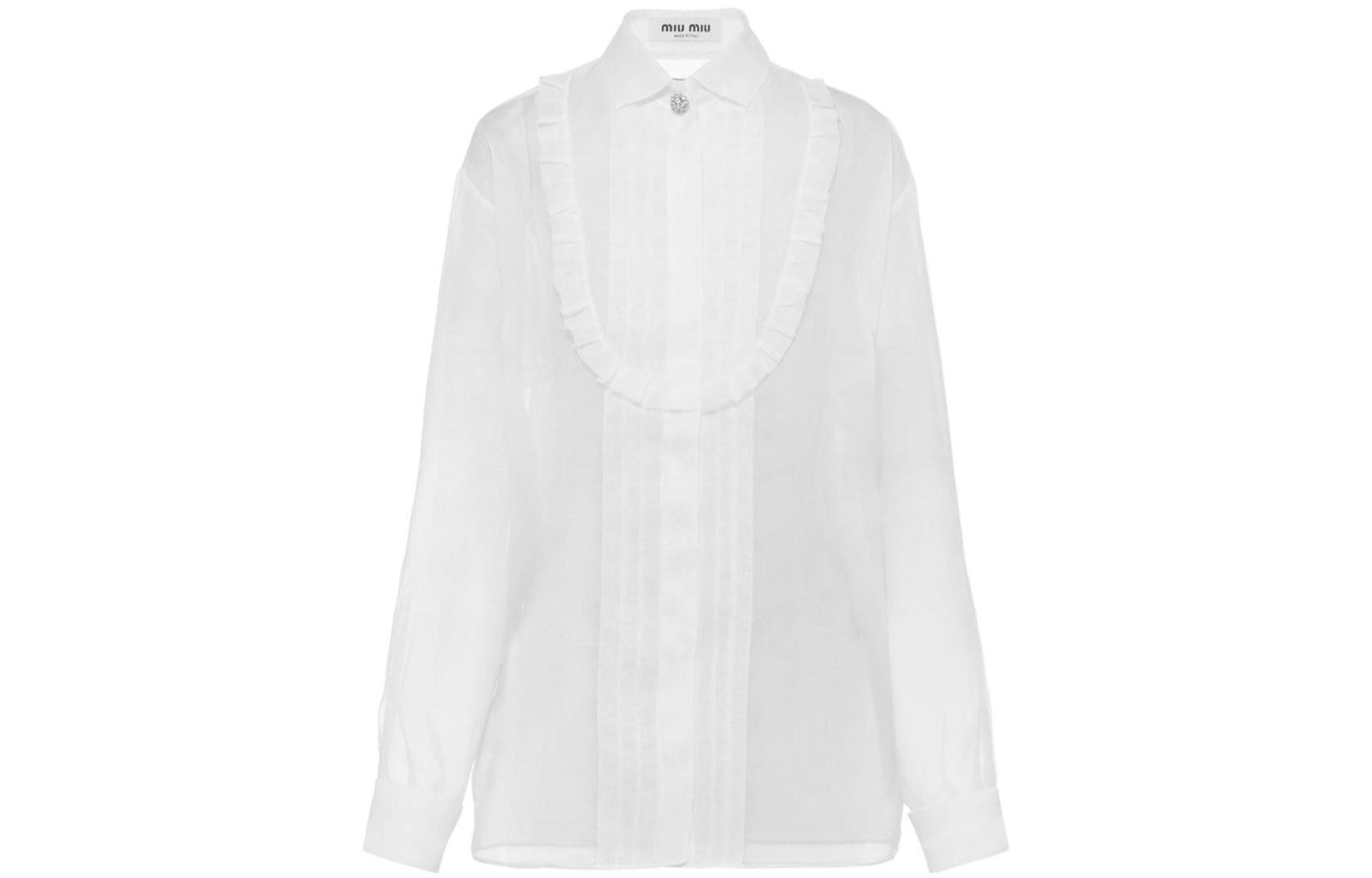 (Women) MIU MIU SS23  White Sheer Ruffled Sunscreen Shirt MK170-9401-F0009