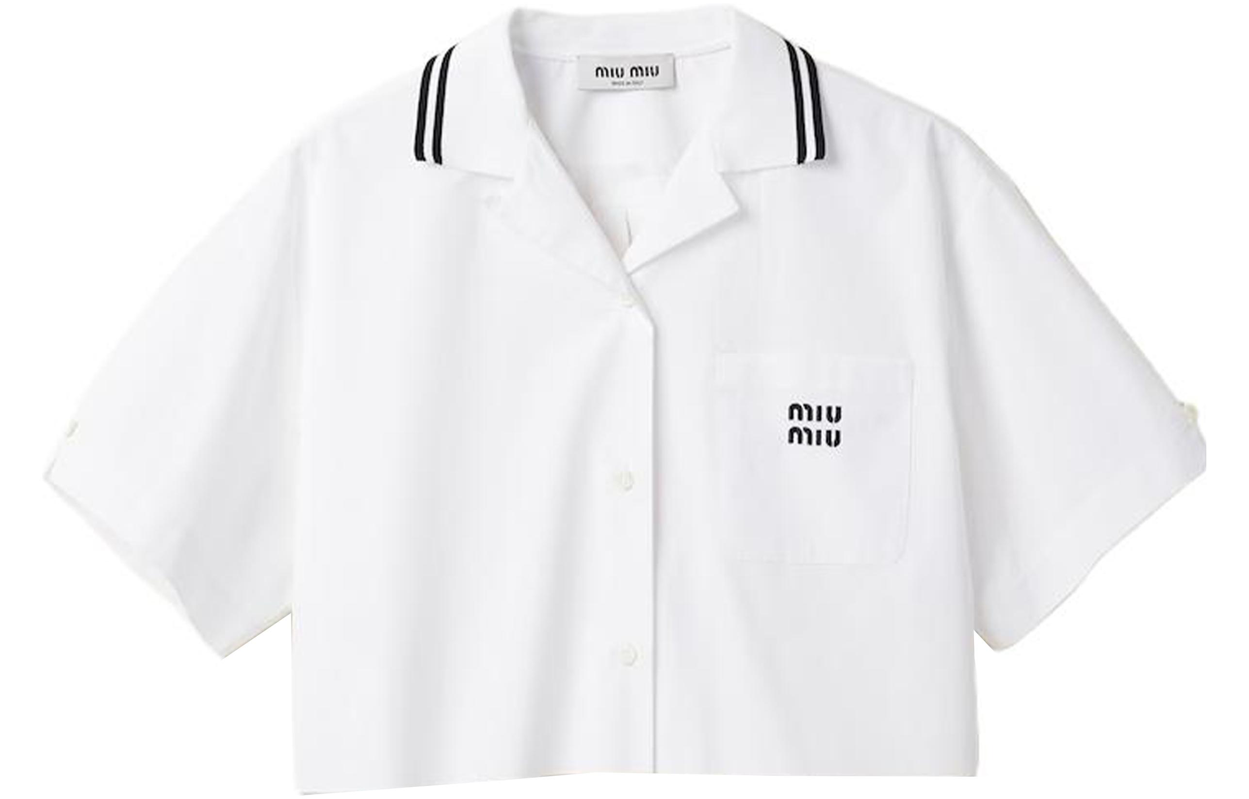 (Women) MIU MIU SS23  White Short-Sleeve Shirt with Colorblock Logo Embroidery. MK1761-10RG-F0009-S-232