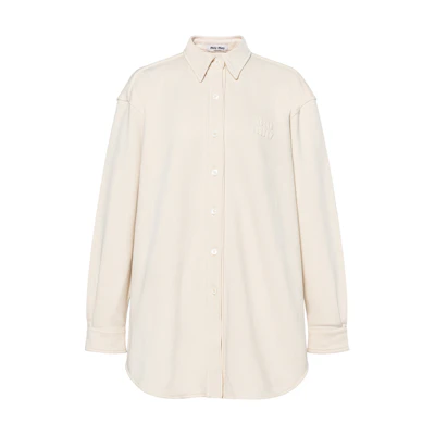 (Women) MIU MIU SS23 White Solid Color Embroidered Shirt. MJL865-102J-F0304