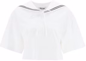 Order (W) MIU MIU SS23 白色條紋短袖水手領上衣 MJN460-11EC-F0009