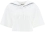 Order (W) MIU MIU SS23 ホワイト ストライプ セーラー襟 クロップド 半袖 トップス MJN460-11EC-F0009
