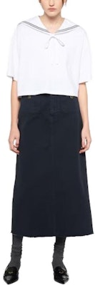 (W) MIU MIU SS23 ホワイト ストライプ セーラー襟 クロップド 半袖 トップス MJN460-11EC-F0009 Lookbook (W) MIU MIU SS23 ホワイト ストライプ セーラー襟 クロップド 半袖 トップス MJN460-11EC-F0009