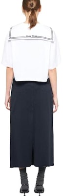 (W) MIU MIU SS23 ホワイト ストライプ セーラー襟 クロップド 半袖 トップス MJN460-11EC-F0009 Shop (W) MIU MIU SS23 ホワイト ストライプ セーラー襟 クロップド 半袖 トップス MJN460-11EC-F0009