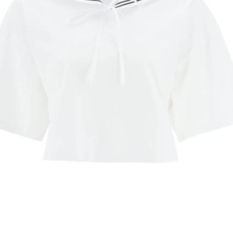 Details for (W) MIU MIU SS23 ホワイト ストライプ セーラー襟 クロップド 半袖 トップス MJN460-11EC-F0009