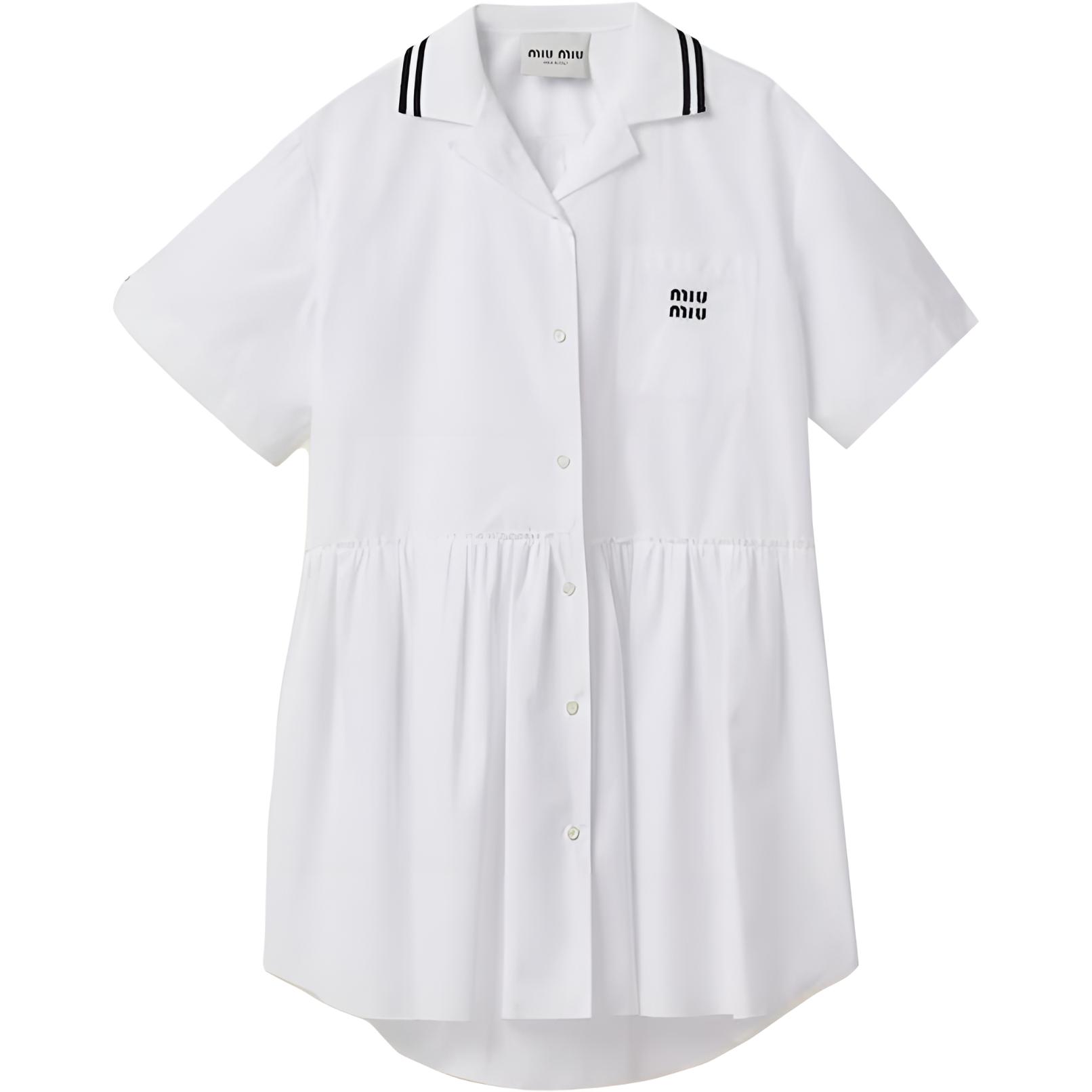 (Women) MIU MIU SS23  White Striped Logo Print Casual Short Sleeve Dress. MF4981-10RG-F0009-S-232