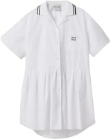 (Women) MIU MIU SS23 White Striped Logo Print Casual Short Sleeve Dress. MF4981-10RG-F0009-S-232 (Women) MIU MIU SS23 White Striped Logo Print Casual Short Sleeve Dress. MF4981-10RG-F0009-S-232