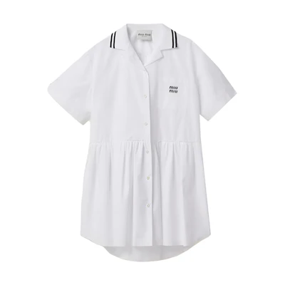 (Women) MIU MIU SS23 White Striped Logo Print Casual Short Sleeve Dress. MF4981-10RG-F0009-S-232