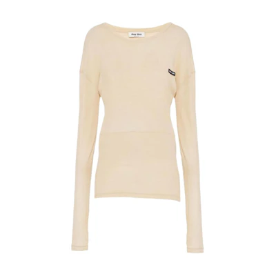 (Women) MIU MIU SS23 Yellow Logo Short Long-Sleeve Dress. MJA844--121U-F0F24-S-231