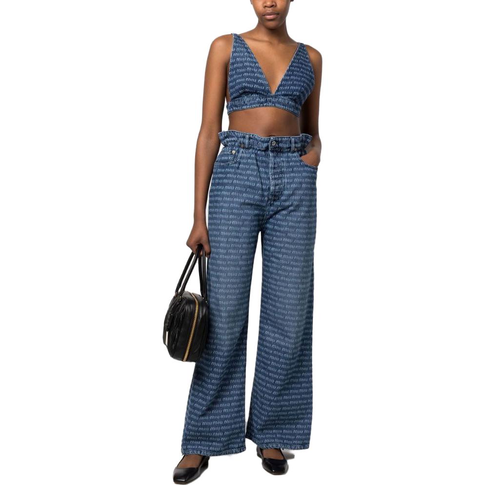 Lookbook (W) MIU MIU SS23 满版Logo牛仔背心上衣 GWT037-1226-F0008