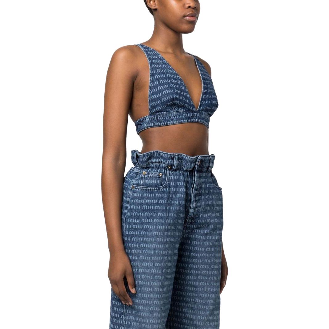 Purchase (W) MIU MIU SS23 满版Logo牛仔背心上衣 GWT037-1226-F0008