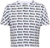 (Women) MIU MIU SS23 All-Over Logo Print Casual White T-Shirt for Women. MJN45012P2F0009 (Women) MIU MIU SS23 All-Over Logo Print Casual White T-Shirt for Women. MJN45012P2F0009