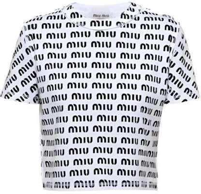 (Women) MIU MIU SS23 All-Over Logo Print Casual White T-Shirt for Women. MJN45012P2F0009 Order (Women) MIU MIU SS23 All-Over Logo Print Casual White T-Shirt for Women. MJN45012P2F0009