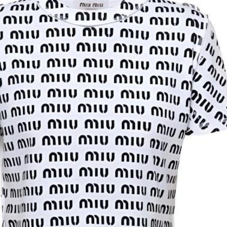 Sizing (Women) MIU MIU SS23 All-Over Logo Print Casual White T-Shirt for Women. MJN45012P2F0009