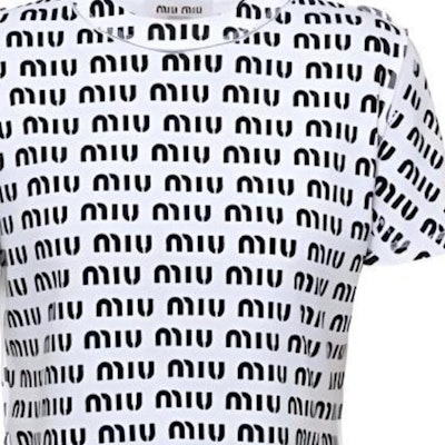 (Women) MIU MIU SS23 All-Over Logo Print Casual White T-Shirt for Women. MJN45012P2F0009 Sizing (Women) MIU MIU SS23 All-Over Logo Print Casual White T-Shirt for Women. MJN45012P2F0009