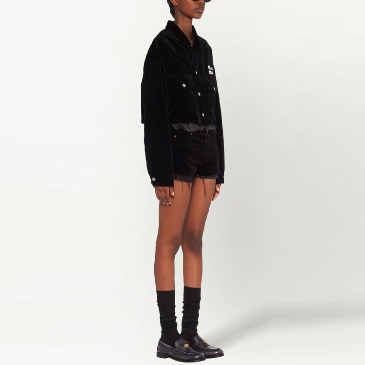 Purchase (W) MIU MIU SS23 Shorts de Mujer Negros de Tiro Alto y Corte Recto MP1624-1Z36-F0002