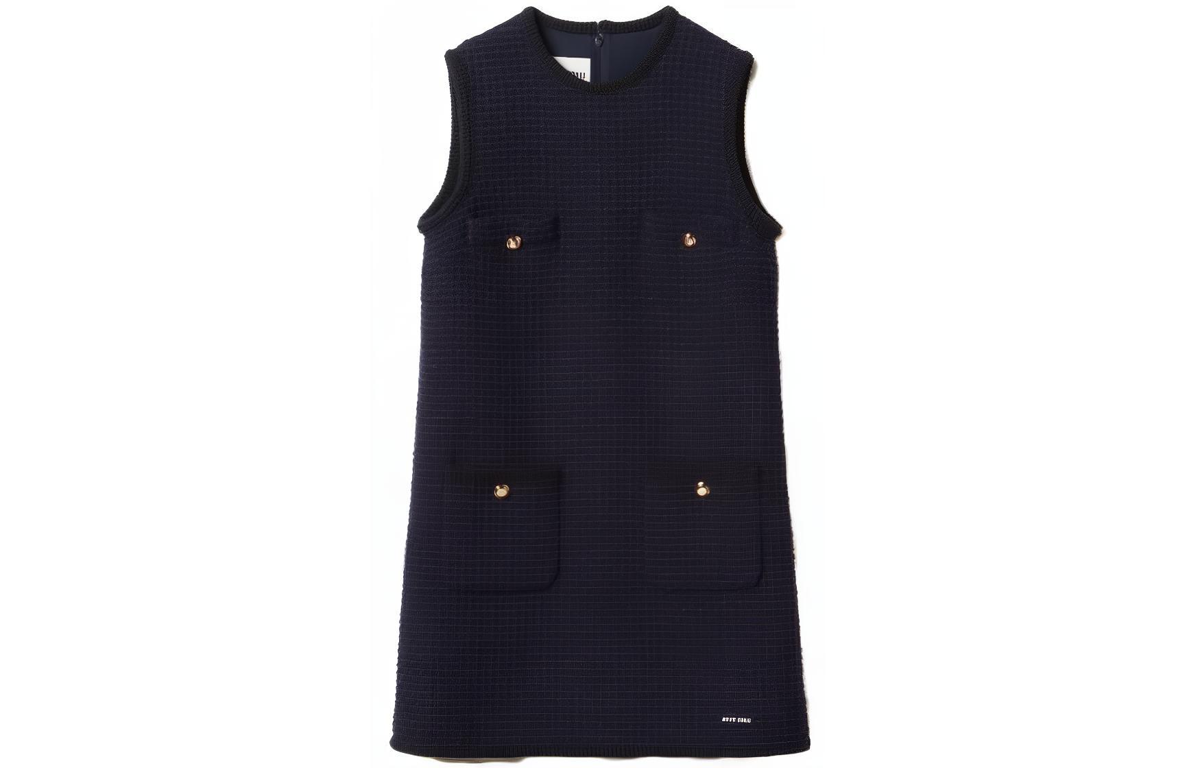 (Women) MIU MIU SS23 Blue Sleeveless Straight Short Zip Dress for Women. MF4781-1299-F0008
