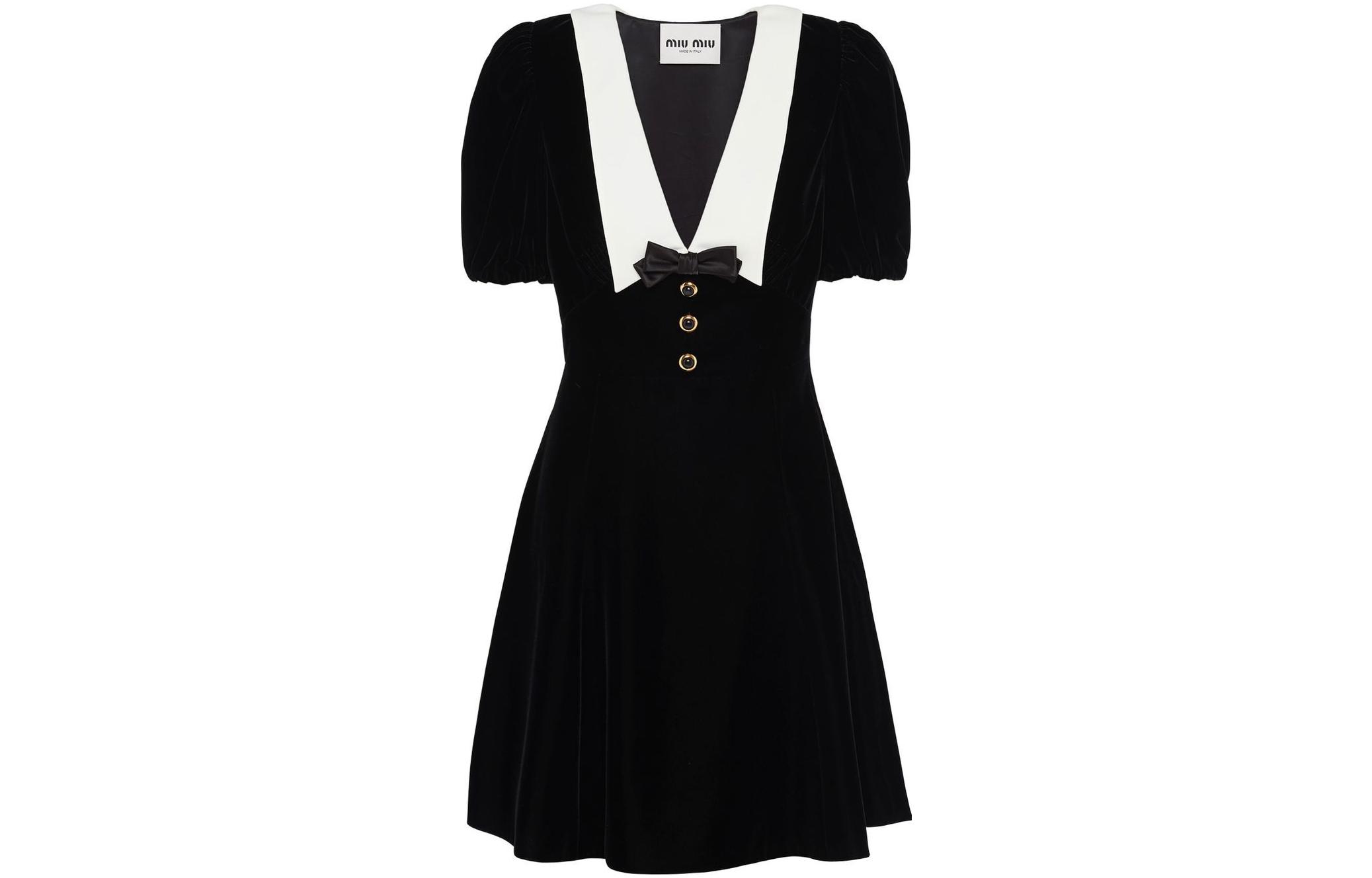 (Women) MIU MIU SS23 Bow Contrast Stitch Short Sleeve Dress Women Black. MF4783-068-F0967 圖 2