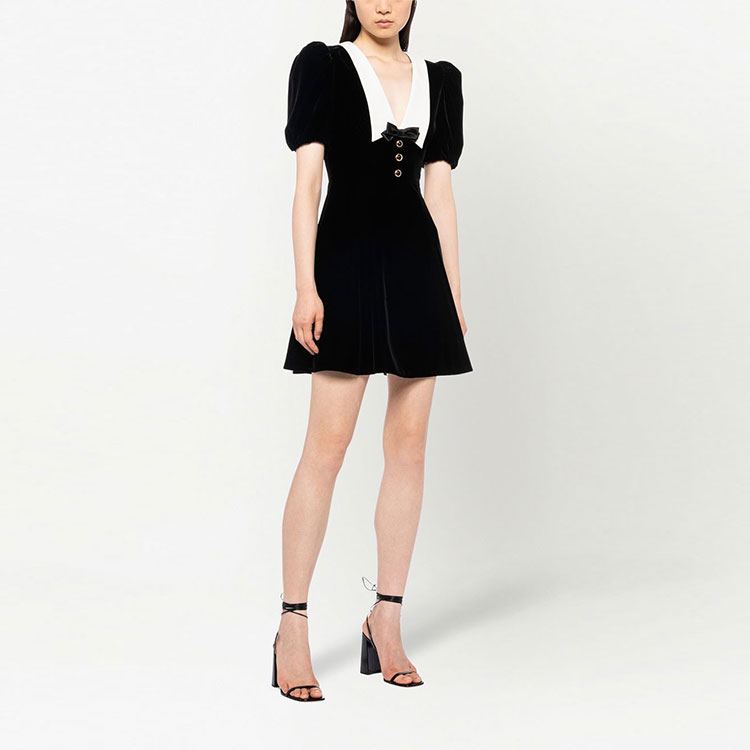(Women) MIU MIU SS23 Bow Contrast Stitch Short Sleeve Dress Women Black. MF4783-068-F0967 圖 3