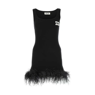 (Women) MIU MIU SS23 Color-Block Logo Jacquard Sleeveless Dress Women Black. MMA756-12J8-F0002