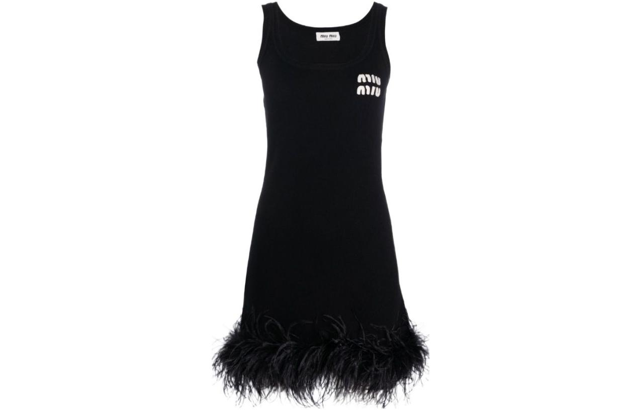 Order (W) MIU MIU SS23 拼色标志提花无袖连衣裙 女士黑色. MMA756-12J8-F0002