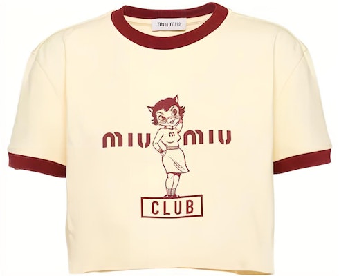 (Women) MIU MIU SS23 Colorblock Logo Print Short Sleeve Crop Top Vanilla Tee MJN457-12IN-F02HZ Buy (Women) MIU MIU SS23 Colorblock Logo Print Short Sleeve Crop Top Vanilla Tee MJN457-12IN-F02HZ
