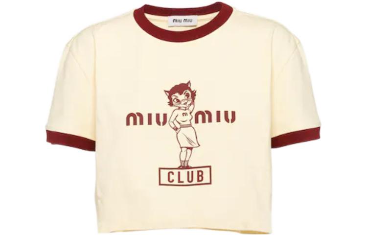 Order (Women) MIU MIU SS23 Colorblock Logo Print Short Sleeve Crop Top Vanilla  Tee MJN457-12IN-F02HZ