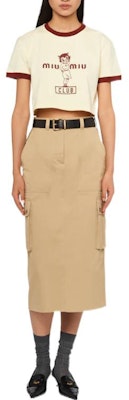 (Women) MIU MIU SS23 Colorblock Logo Print Short Sleeve Crop Top Vanilla Tee MJN457-12IN-F02HZ Lookbook (Women) MIU MIU SS23 Colorblock Logo Print Short Sleeve Crop Top Vanilla Tee MJN457-12IN-F02HZ