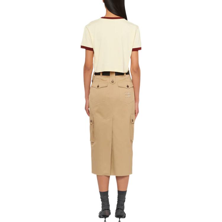 Shop (Women) MIU MIU SS23 Colorblock Logo Print Short Sleeve Crop Top Vanilla  Tee MJN457-12IN-F02HZ