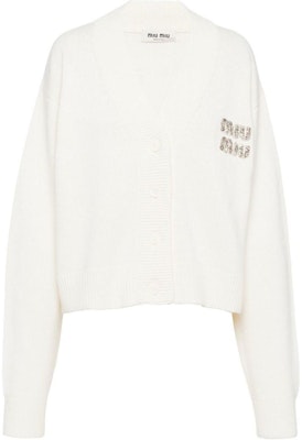 (W) Miu Miu 2023春夏水晶标志V领针织毛衣 奶油白 MMF702-12LJ-F0009 Buy (W) Miu Miu 2023春夏水晶标志V领针织毛衣 奶油白 MMF702-12LJ-F0009