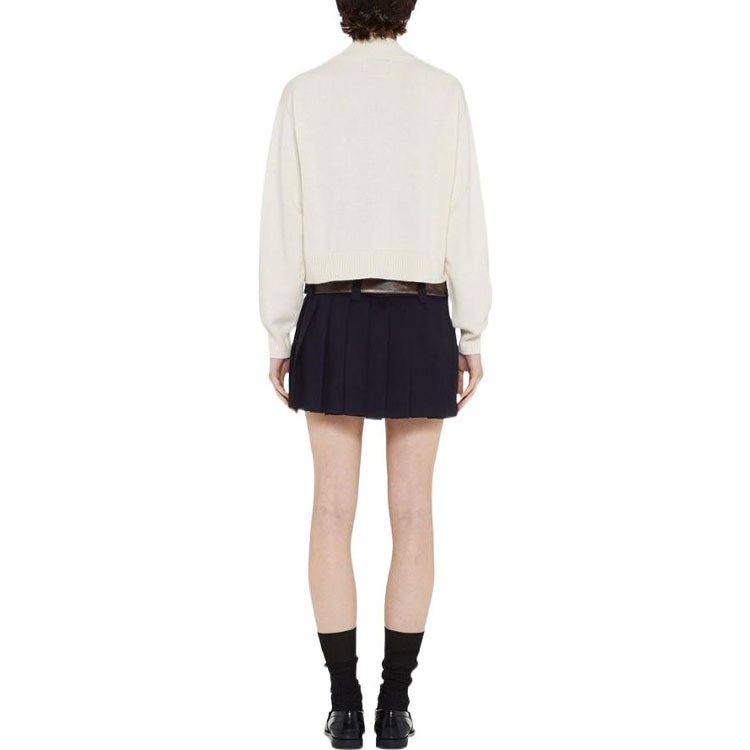 Shop (W) Miu Miu 2023春夏水晶标志V领针织毛衣 奶油白 MMF702-12LJ-F0009