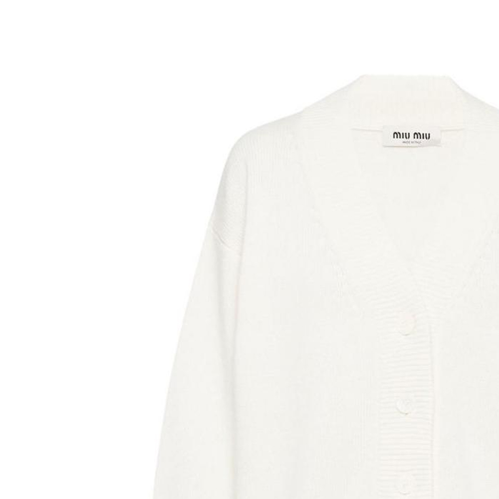 Details for (W) Miu Miu 2023春夏水晶标志V领针织毛衣 奶油白 MMF702-12LJ-F0009