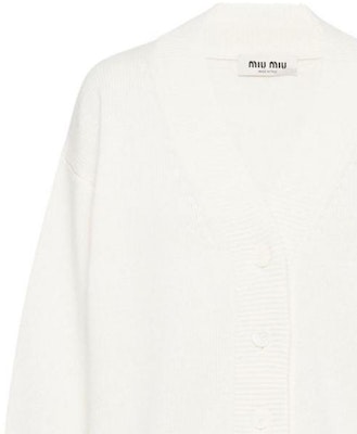 (W) Miu Miu 2023春夏水晶标志V领针织毛衣 奶油白 MMF702-12LJ-F0009 Details for (W) Miu Miu 2023春夏水晶标志V领针织毛衣 奶油白 MMF702-12LJ-F0009