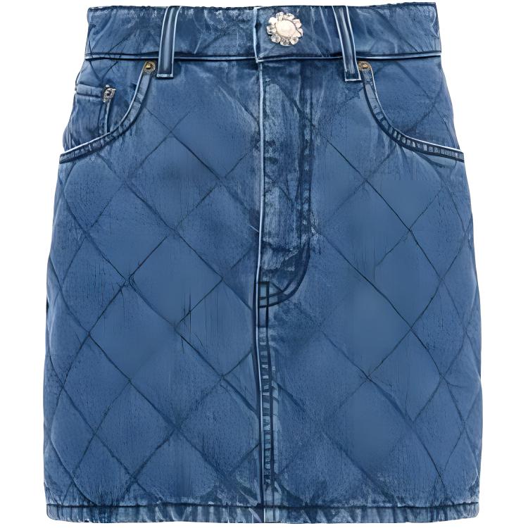 (Women) MIU MIU SS23 Diamond Print Washed Mid-Rise Denim Mini Skirt Women’s Blue Denim GWD269-12LY-F0013