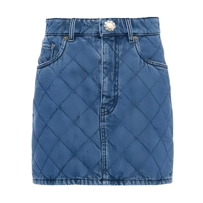 (Women) MIU MIU SS23 Diamond Print Washed Mid-Rise Denim Mini Skirt Women’s Blue Denim GWD269-12LY-F0013